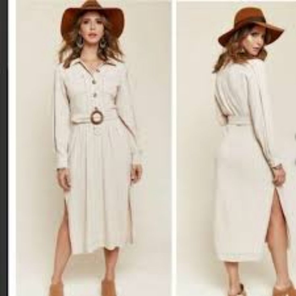 NWT Free People Aubrey Belted, Striped Shirtdress